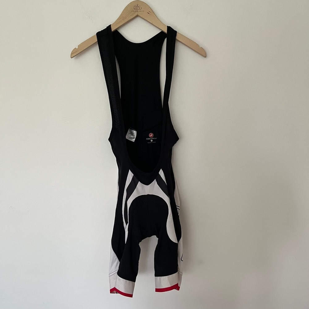 Castelli Mens Cycling Bib Shorts Black White Red Padded Chamois Size M